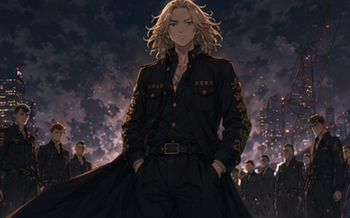 関東卍會の制服を着た総長・マイキーが中央に立つキャラクタービジュアル