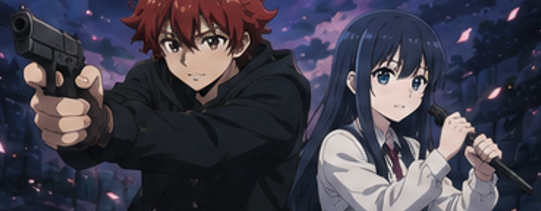 朝野太陽と夜桜六美が並んで行動するアニメ本編の場面