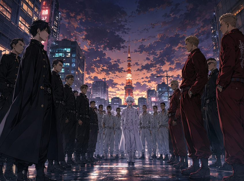 関東卍會・梵・六破羅単代の主要人物が描かれたTVアニメ「東京リベンジャーズ」三天戦争編の公式ビジュアル