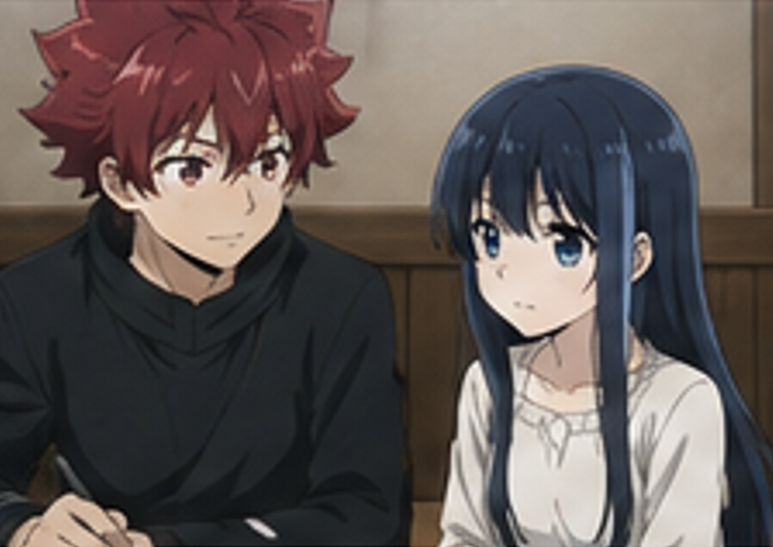 朝野太陽と夜桜六美が会話しているアニメ本編の場面
